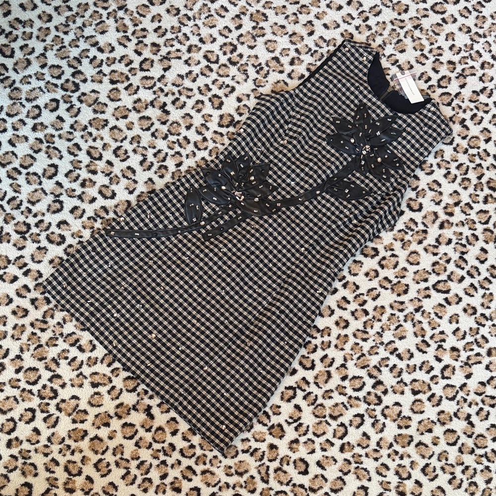 Anthropologie Black and White Patterned Dress with Floral Design